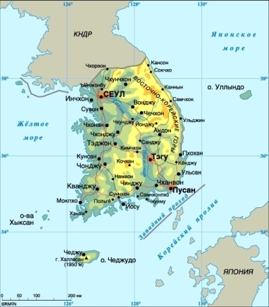 Карта Кореи Южной 
