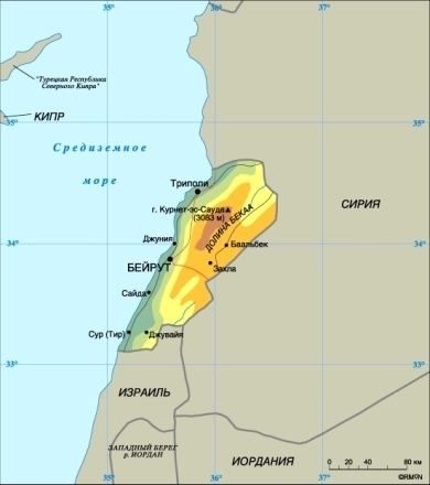 Карта Ливана 