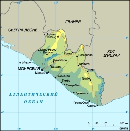 Карта Либерии 