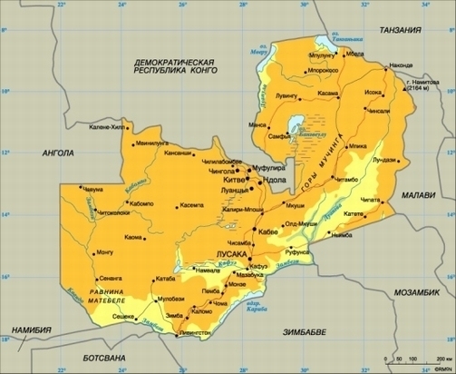Карта Замбии 