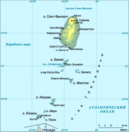 Карта Сент-Винсента и Гренадин 