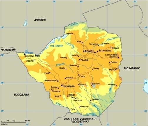 Карта Зимбабве 